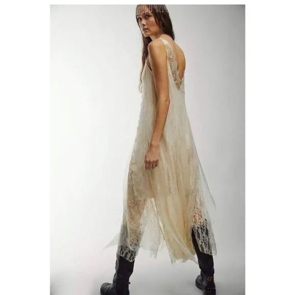 Free People Tea Dress with Lace in Ivory - Picture 4 of 6